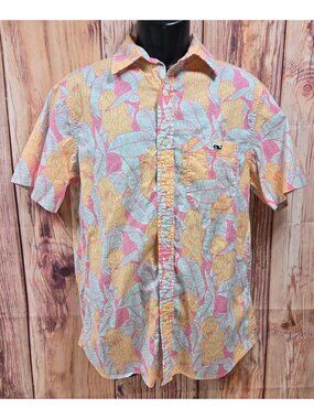 Vineyard Vines Mens Floral Short Sleeve Shirt Small Bright Tropical Colors